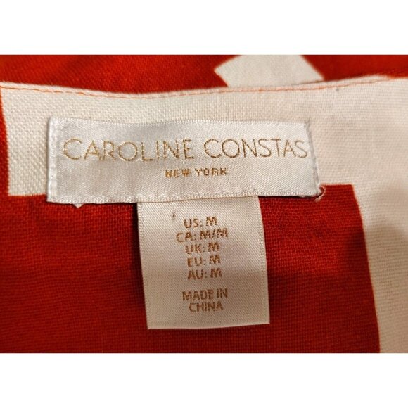 Caroline Constas Medium Maxi Dress, Red White Abstract Tribal, Tie Front Cut Out - Picture 4 of 5